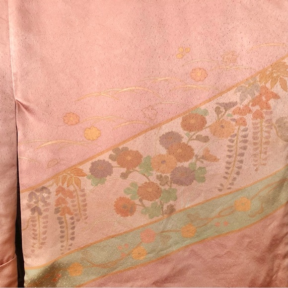 Vintage Pink Floral Japanese Silk Kimono Robe - Picture 8 of 13